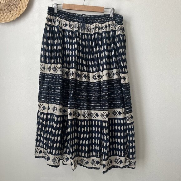 y2k‎ 2000s blue hippie print crinkle broom skirt elastic flowy summer 3X - Picture 1 of 4